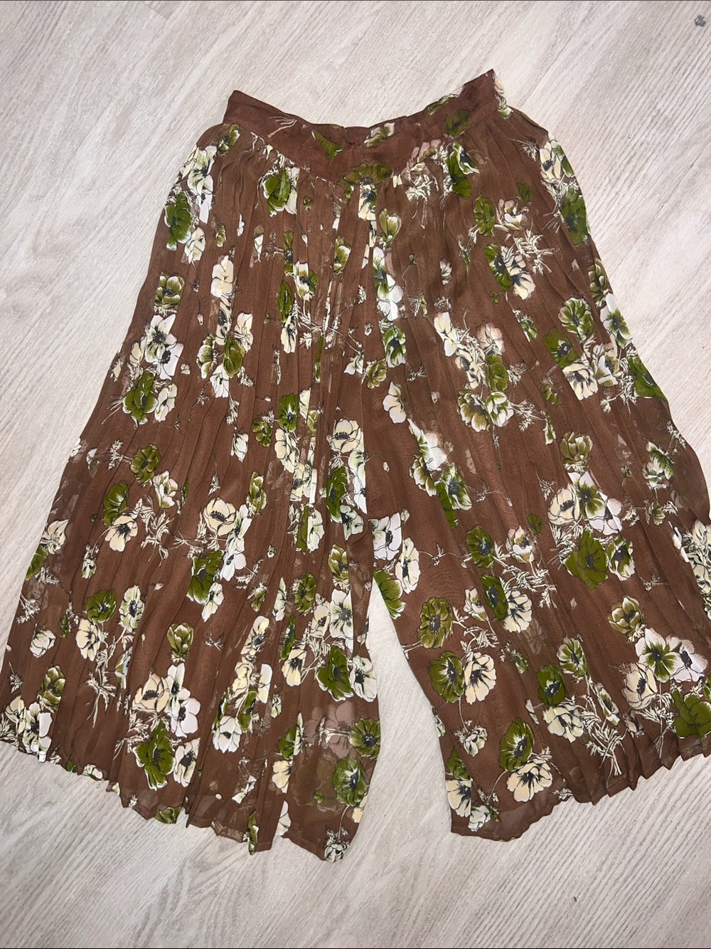 90s PRISMA Euro Brown Floral Wide-Leg gaucho pants